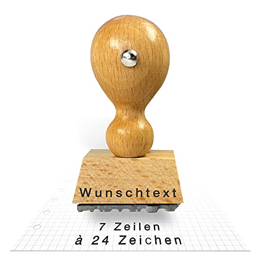 Betriebsausstattung24® Traditioneller Holzstempel inkl. Wunsch-Textplatte | bis zu 7 Zeilen Abdruckmaße: 62 x 42 mm | Stempel aus Naturholz | Buchenholz