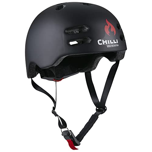 Chilli Pro Scooter In-Mold Helm L Schwarz | Hohe Sicherheit Dank moderner Schutztechnologie | Langlebiger Roller-Helm mit bequemer Polsterung für EIN perfektes Fahrgefühl | Größenverstellbar