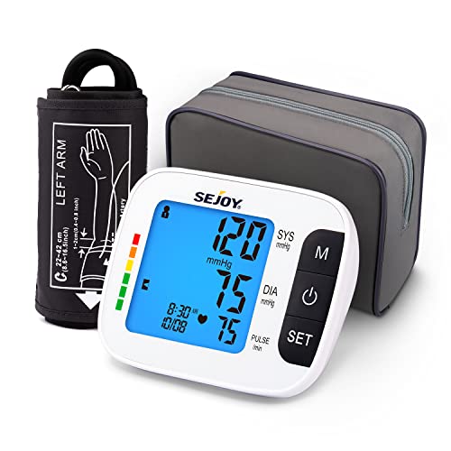 Sejoy Blutdruckmessgerät Digital Vollautomatisch Blutdruck Messgerät Präzise Blutdruckmessung Oberarm Blutdruckmessgerät mit Hintergrundbeleuchtung und Manschette 2*60 Speicher für Zuhause