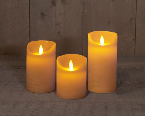 Coen Bakker 3er Set Kerze LED Echtwachskerze 10 cm + 12,5 cm + 15 cm Kerze Ø 7,5 cm viele Farben mit Timer flackender Docht Wachskerze Kerzen, Farbe:Ockergelb