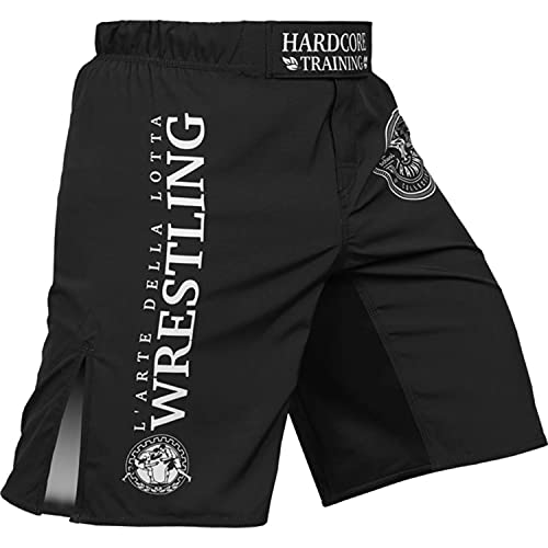 Hardcore Training Fight Shorts Wrestling Men's Kurze Hose Herren MMA BJJ Grappling Fitness Boxen Muay Thai No Gi Sparring Black M