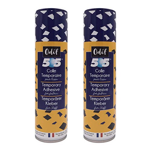 Odif - Temporärer Kleber für Stoff 505 in Spray – ideal für Patchwork, Stickerei und Nähen – säurefrei, Öko-Pass zertifiziert – hergestellt in Frankreich, Spray – 250 ml – 2 Stück