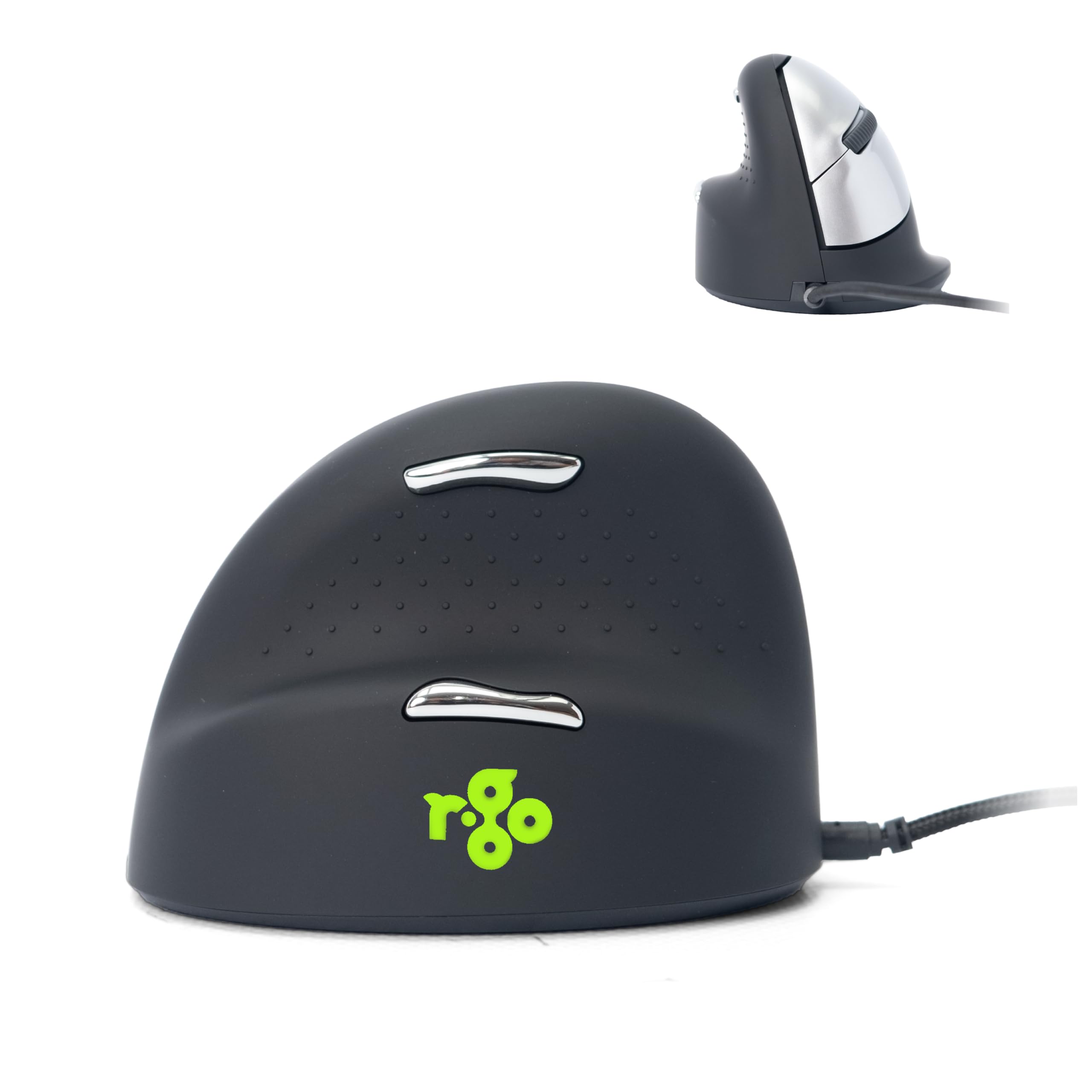 R-Go HE Ergonomische Maus, Für linkshänder, Mit Break-Software, (USB C Kabelkabelgebunden + USB A Konverter), 2400DPI, 5 Tasten, Vertikale Ergo Maus für Windows/MacOS/Linux (RGOHELE)