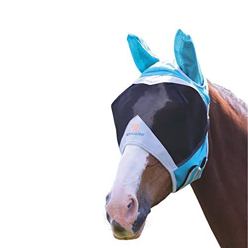 Shires Fliegenmaske für Pferde, feines Netz, mit Ohren, 60 % UV-Schutz, Cob, Blaugrün