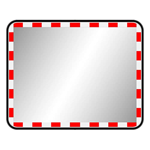 TMS PRO SHOP Edelstahl-Verkehrsspiegel, rechteckig, rot/weiß, langlebig, 60 x 80 cm aus Stahl, Kunststoff