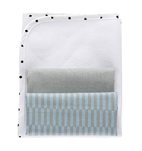 3in1 Baby Wickelunterlage + 2 Moltonunterlagen - 100% Baumwolle, wasserdicht, luftdurchlässig, 49x60 cm, Palisaden blau