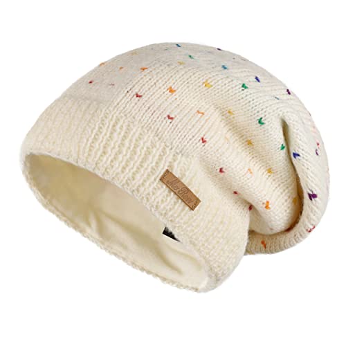 McRon Damen Gefütterte Beanie Wintermütze Lizzy Regenbogen Wollweiß