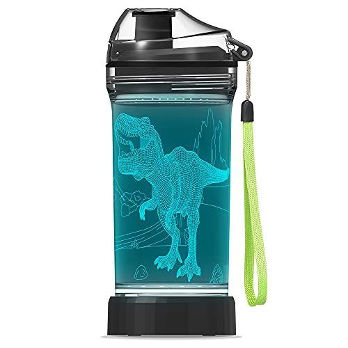 YuanDian Dinosaurier-Geschenke, leuchtende Kinder-Wasserflasche mit 14 OZ Tritan BPA-frei – cooles T-Rex-Trinkbecher-Geschenk für Schulkinder, Jungen, Kinder, Dinosaurier-Liebhaber
