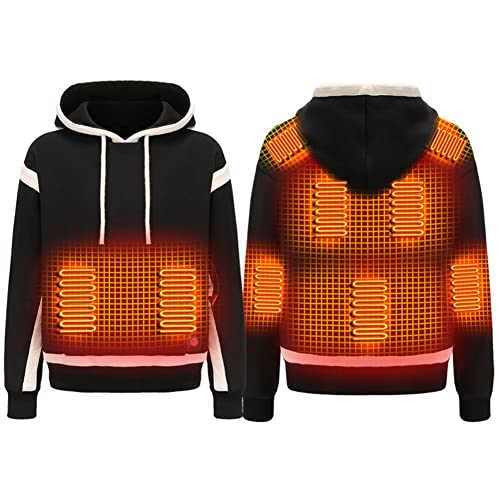 scosao Herren Beheizbare Kapuzenpullover Sweatjacke USB Kapuzen-Sweatshirt mit Plüschfutter Winter Beheizte Hoodie Hooded Pullover mit 9 Heizzonen für Skifahren, Angeln, Motorrad,Black,L