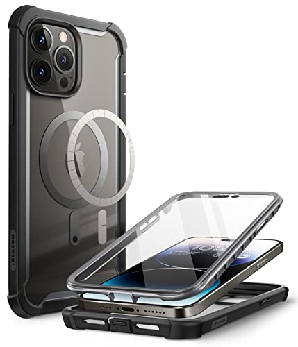 i-Blason Ares Mag Series Hülle für iPhone 14 Pro Max (6.7") 2022 Bumper Case 360 Grad Handyhülle Transparent Schutzhülle Cover mit Displayschutz Kompatibel mit MagSafe (Schwarz)
