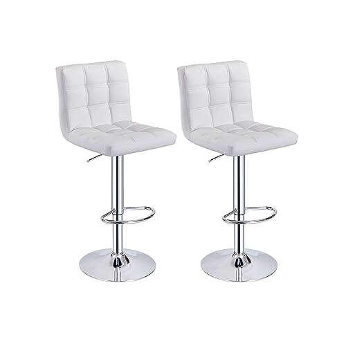 Panana Barhocker 2er-Set, Kunstleder Barstuhl, 360° drehstuhl höhenverstellbare Barstühle Küchenstühle mit Rückenlehne und Fußstütze (White)