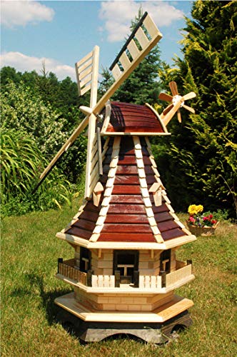 Deko-Shop-Hannusch Garten-Windmühle mit Lamellendach und Solar – Höhe 1,3m