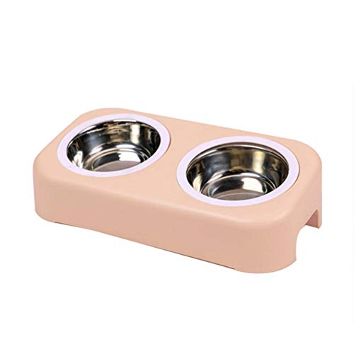 Doppelte Hundenäpfe Futter Wasserzufuhr für Hunde Katzen Haustiere Fütterungsgeschirr Spritzwassergeschützt Edelstahl Leicht zu reinigende Stahl-Haustierprodukte-Pink, 18x14,5x8cm, China