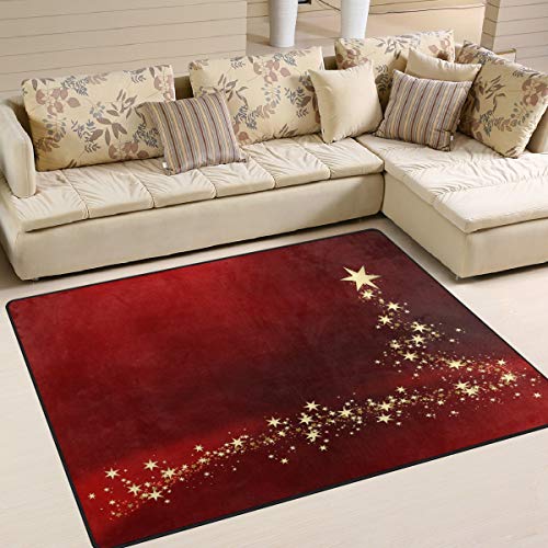 Use7 Weihnachts-Teppich mit goldfarbenen Sternen, f¨¹r Wohnzimmer, Schlafzimmer, Textil, Mehrfarbig, 203cm x 147.3cm(7 x 5 feet)