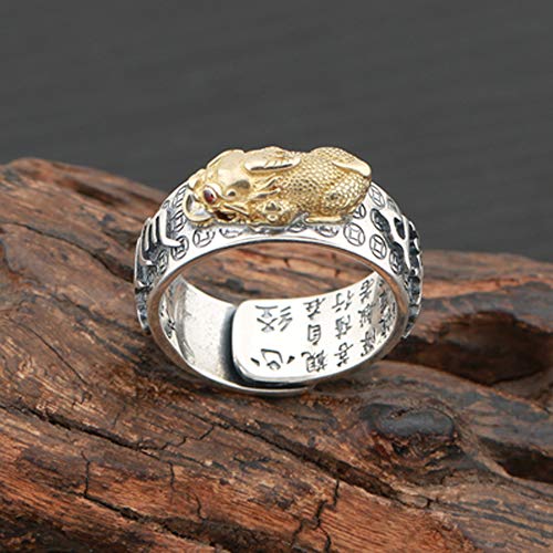 AUEDC 925 Sterling Silber Ring Feng Shui Pixiu Schutz Reichtum Ring Buddhistischer Schmuck Offener Verstellbarer Ring Für Männer Frauen Einzigartige Geschenke,Gold