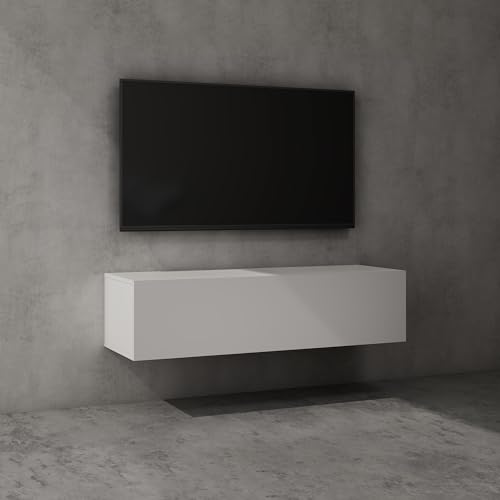 doporro® TV Lowboard TV-Schrank Fernsehschrank Holz 120cm in matt Weiß Hängend oder Stehend Fernsehtisch, TV-Regal für Fernseher Fernsehschrank02