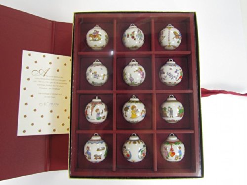 Hutschenreuther Setzkasten mit Miniatur Weihnachtskugeln = 12 Stck. (1986-1997)