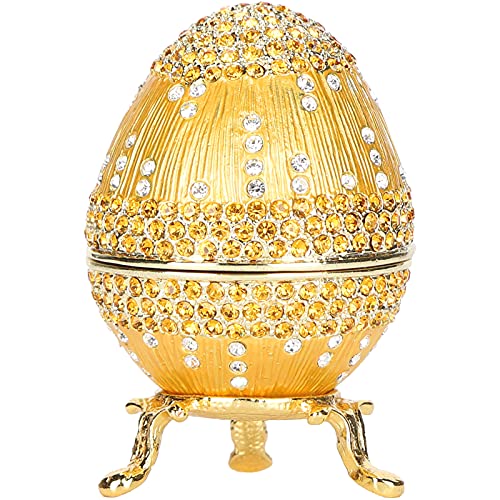 Pssopp Gold Faberge Style Ei Handbemaltes Vintage Faberge Ei Emailliertes Faberge Ei mit Shinny Diamonds für Easter Egg Trinket Box