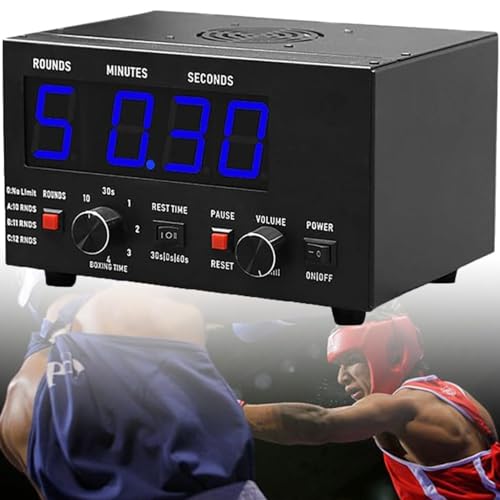 DPQYJPP Klassischer Box-Intervall-Timer, professioneller Fitness-Timer 1–12 Challenge-Runden und einstellbarem Summer-Alarm, 30 Sekunden bis 10 Minuten Trainingsruhezeit, für MMA/Kickboxen,Blue