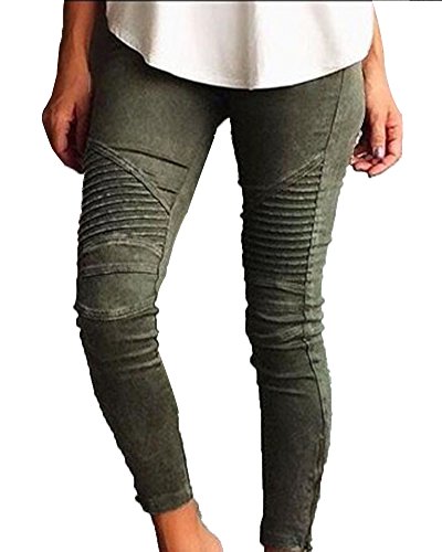 Damen Slim Fit Jeans Stretch Lässige Leggins Hose Mit Reißverschluss Grün S