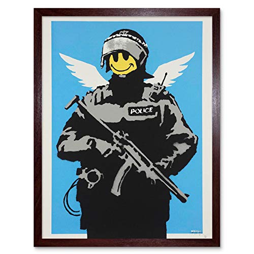 Wee Blue Coo Banksy Happy Angel Policeman Graffiti Street Art Print Framed Poster Wall Decor Kunstdruck Poster Wand-Dekor-12X16 Zoll