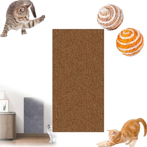 Asisumption Cat Scratching Mat - Can Protect Furniture, 39.4’’ X 11.8’’ Climbing Cat Scratcher, Cat Wall Scratcher, Trimmable Cat Scratching Carpet Self-Adhesive Mat (23.6 * 78.7in,Brown)