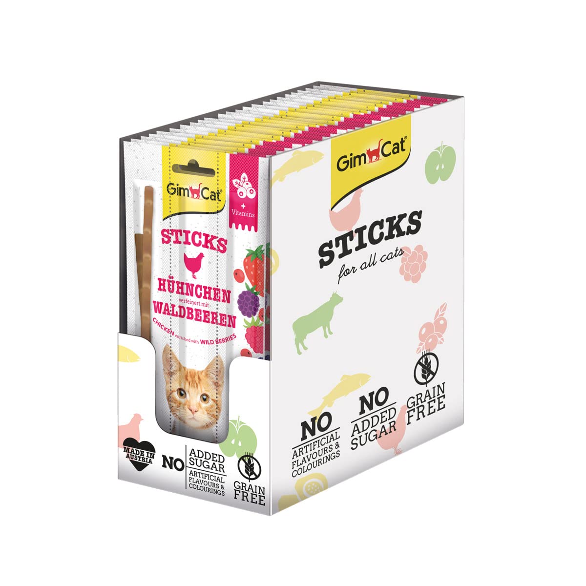 GimCat Superfood Duo-Sticks Hühnchen & Waldbeere - Softer Kausnack mit hohem Fleischanteil und Vitaminen - 24 Packungen (24 x 3 Sticks)