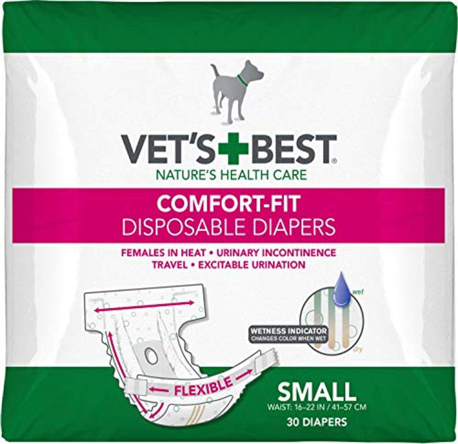 Vet's Best Comfort Fit Dog Diapers | Disposable Female Dog Diapers | Absorbent with Leak Proof Fit | Small, 30 Count