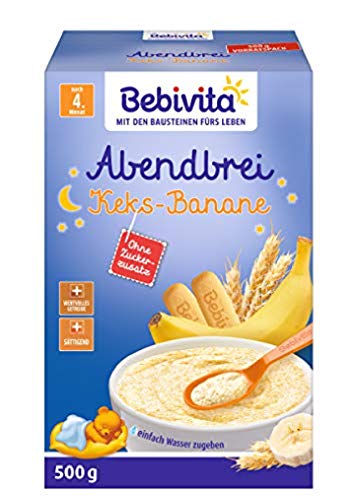 Bebivita Milchbreie ohne Zuckerzusatz-Großpackung, Abendbrei Keks-Banane, 4er Pack (4 x 500 g)