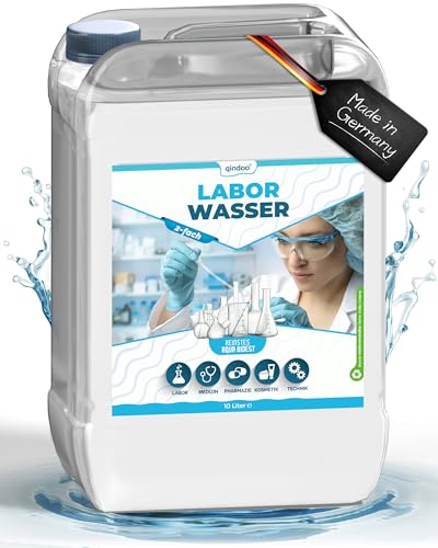 Qindoo Aqua Bidest 10 Liter Kanister, Laborwasser wo reines 2-Fach Wasser benötigt Wird z.B. für Labore, Medizin, Pharmazie, Kosmetik, Technik (10L Kanister)