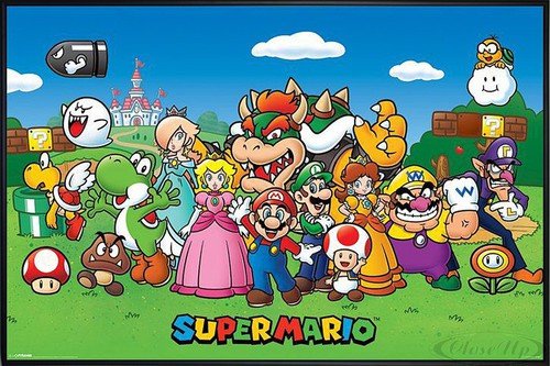 Close Up Super Mario Poster Charaktere (62x93 cm) gerahmt in: Rahmen schwarz