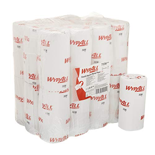 WypAll L10 Papier-Reinigungstücher für Lebensmittel und Hygiene 7236 – 1-lagige kompakte Reinigungstücher – 24 Rollen x 165 Papier-Wischtücher, weiß (insges. 3.960)
