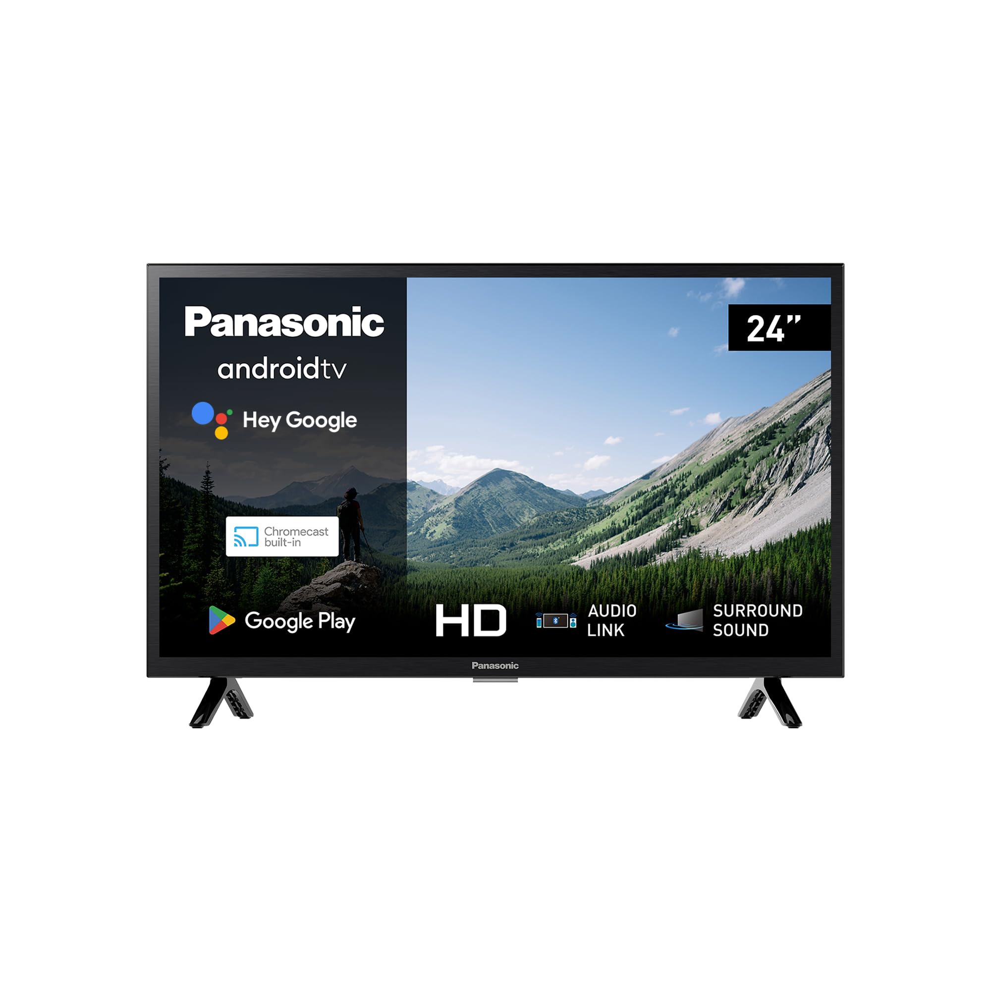 Panasonic TX-24MSW504, 24 Zoll HD LED 2023 Smart TV, Android TV, Surround Sound, Google Assistant, Chromecast, Bright Panel, HD Color Engine, Schwarz
