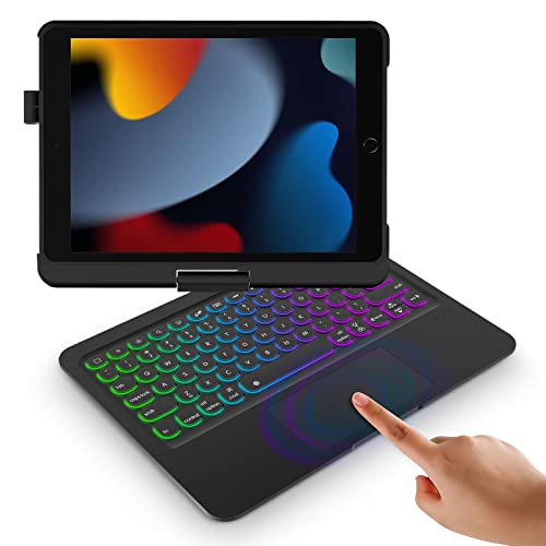 ByDiffer Tastaturhülle mit Touchpad für iPad 9. Generation (2021), iPad 8. Generation (2020), 7. Generation, Air 3, Pro 10.5 mit 7 Farben Hintergrundbeleuchtung und Apple Stifthalter.