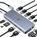 TRANSLON, USB C Hub, 13 in 1, Dual-Display, PD 87W, 2X HDMI, 1x VGA, 4X USB, 1x Extra Typ c USB, SD/microSD, LAN, 3,5 mm Jack Weiblich