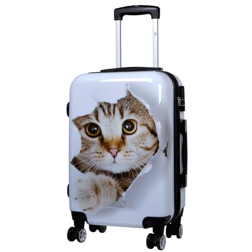 Trendyshop365 Handgepäck Koffer Hartschale klein 55 cm - Katze weiß