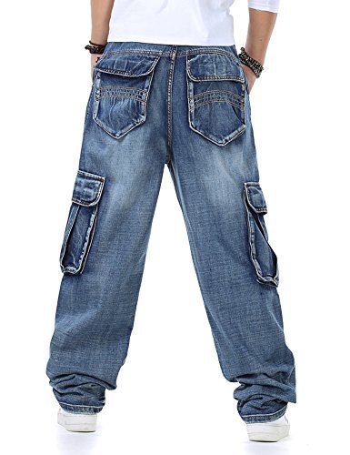 Männer Baggy Hip Hop Jeans Plus Größe 30-46 Multi Taschen Skateboard Cargo Jeans für Männer Taktische Denim Jogger Blau 38