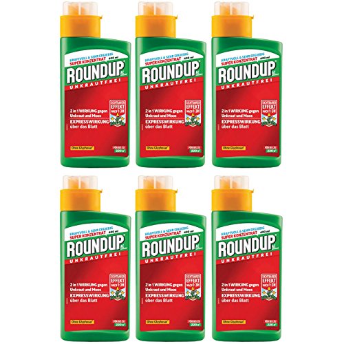 Gardopia Sparpaket: 6 x 400 ml Roundup AC Konzentrat Unkrautfrei zur Bekämpfung von Unkräutern, Gräsern und Moos, für bis zu 1320 qm Plus Zeckenzange mit Lupe