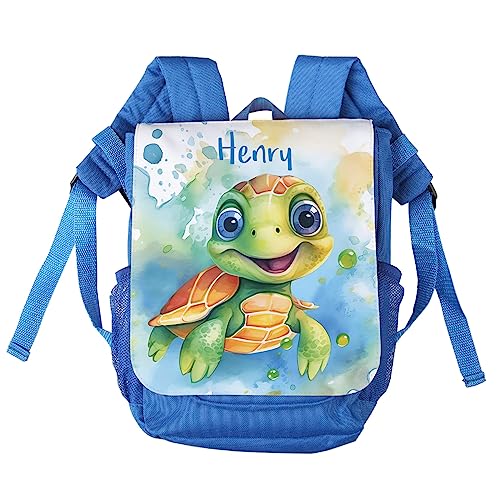 Striefchen® personalisierter Kinderrucksack mit niedlichen Tiermotiven in Aquacolor Optik Schildkröte, Blau