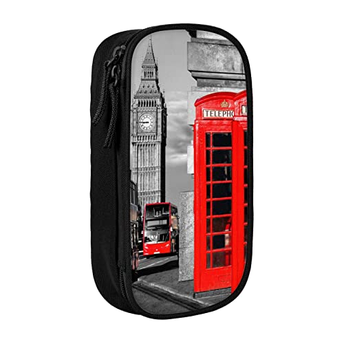 England UK Retro London Telefon Federmäppchen, mittlere Größe, Stiftehalter, Tasche mit Doppelreißverschlüssen für die Arbeit, niedlich, Schwarz , Einheitsgröße, Koffer