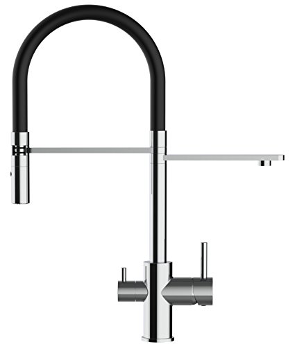 VIZIO 3 Wege Wasserfilter Chrom Küchenarmatur mit schwarz 2strahl Handbrause/Profi/Restaurant/Haus Wasserhahn für alle gaengigen filtersysteme geeignet / 360° schwenkbarem Auslauf