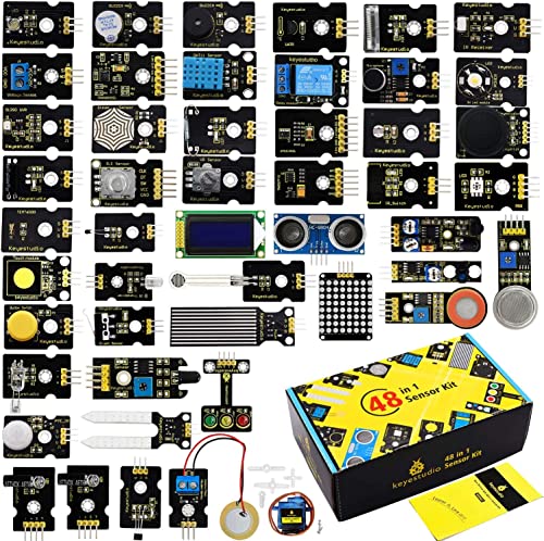 KEYESTUIDO 48 in 1 Sensormodul Bausatz Kompatibel mit Arduino IDE mit Anleitung Programmieren und Elektronik Lernen für Elektronik Projekte (Keine Controller-Karte enthalten)