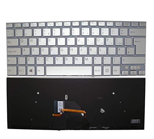 RTDpart Laptop-Tastatur für Sony Vaio SVF14 9Z.NADBQ.20U 149239221GB AEHK8E001303A UK UK Silber mit Hintergrundbeleuchtung
