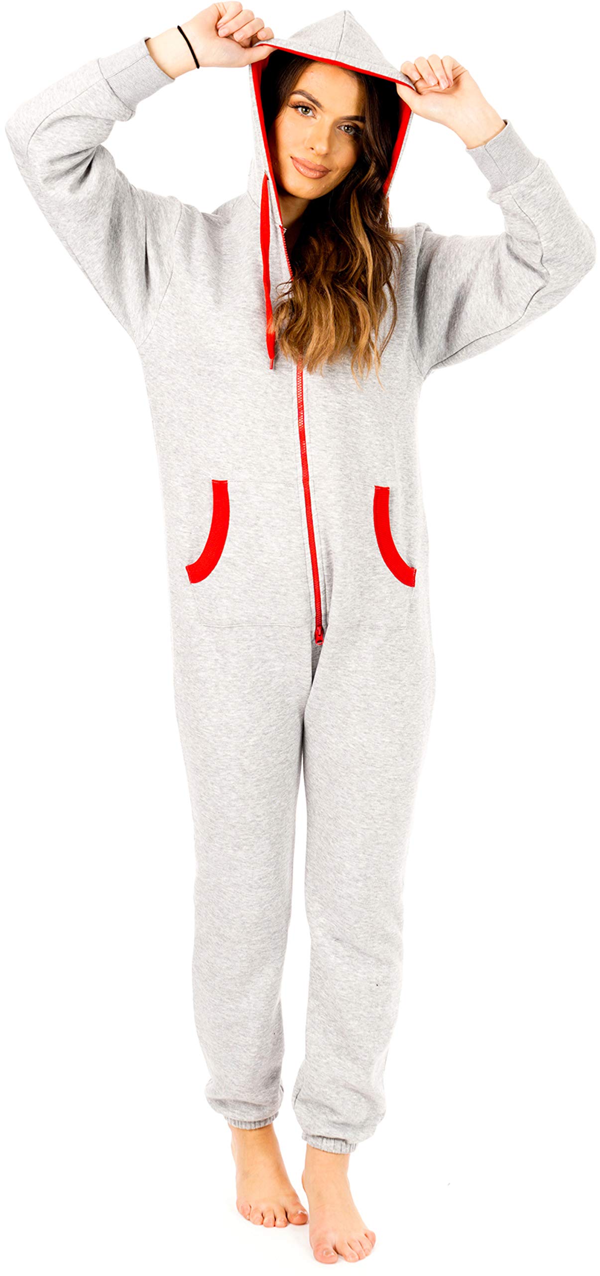 newfacelook Damen Jumpsuit Onesie Schlafoveralls Einteiler Schlafanzug Pyjamas Frauen Overall