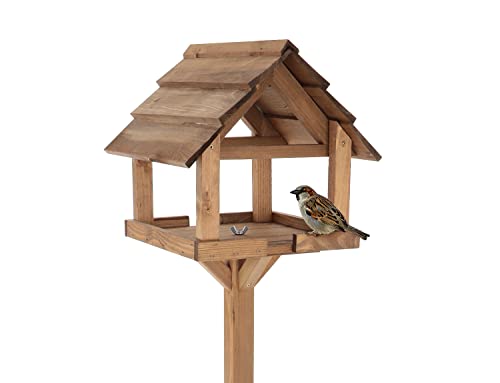 Vogelhaus mit Stander aus Holz, wetterfest, vogelfutterhaus, Futterhaus, Futterstation für Wildvögel, Vogelfutterhaus zum Stellen für den Garten, Balkon