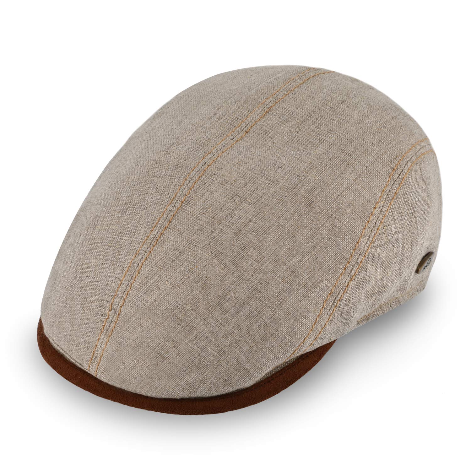 fiebig Brighton Flatcap aus Leinen | Schirmmütze mit Baumwollfutter | Schiebermütze mit Kontrastnähten | Made in Italy (60-XL, beige)