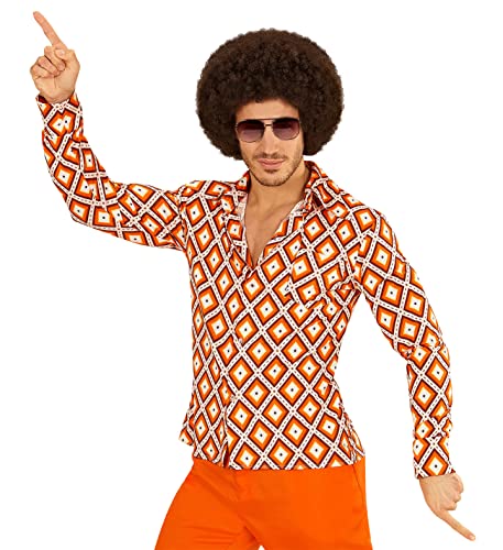 70er Jahre Retro Hemd mit und ohne Muster Disco Herren Kostüm Siebziger Schlager, Größe:S/M;Farbe:Rhombus