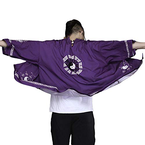 G-like Herren Sommer Kimono Cardigan – Traditionelle Japanische Kleidung Haori Kostüm Taoistische Robe Langarm Jacke Chinesischer Stil Umhang Nachthemd Bademantel Nachtwäsche für Männer (Lila)