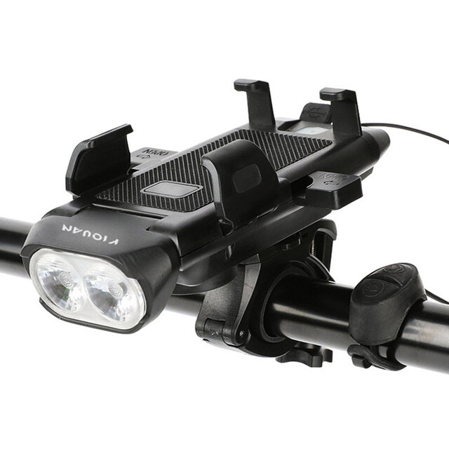 4-in-1-Fahrrad-Frontlicht, USB-aufladbarer Handyhalter, Fahrradhupe, MTB-Taschenlampe, Powerbank, Fahrradzubehör