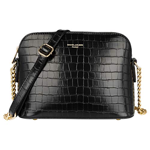 David Jones - Damen Kleine Umhängetasche - Krokodil Lackleder Feste Schultertasche - Kette Schulterriemen Abendtasche - Reißverschluss Handtasche - City Clutch Party Zip Crossbody Bag Mode - Schwarz